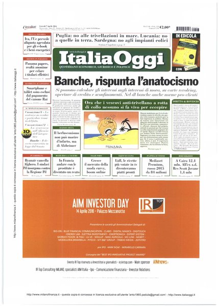 Italia oggi : quotidiano di economia finanza e politica